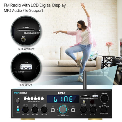 Bluetooth Stereo Amplifier 200W Power FM Radio LCD Display