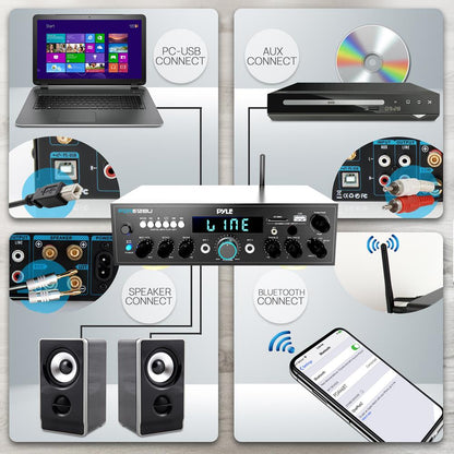Bluetooth Stereo Amplifier 200W Power FM Radio LCD Display