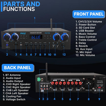 Bluetooth Home Theater Amplifier 800W 4-Channel Compact Design