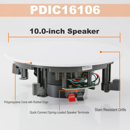 10" In-Wall/Ceiling Speakers 300W Stereo Sound Polypropylene Cone
