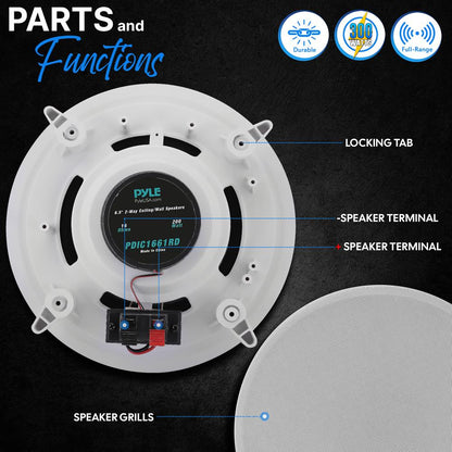 6.5" In-Wall Ceiling Speakers 200W Stereo Sound Polypropylene Cone White
