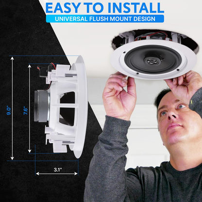 6.5" In-Wall Ceiling Speakers 200W Stereo Sound Polypropylene Cone White