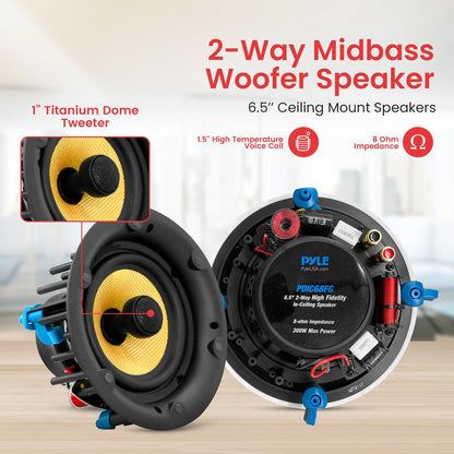 6.5" Ceiling Speaker Pair - Hi-Fi Sound, Glass Fiber Cone, White