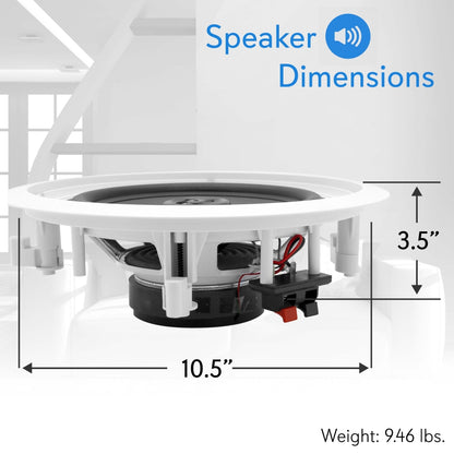 8" 250W Flush Mount Speakers, 2-Way Stereo, Polymer Tweeter, White