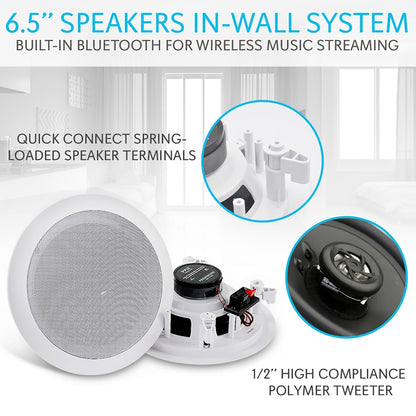 6.5" Bluetooth Ceiling Speakers 200W Flush Mount Polypropylene Cone