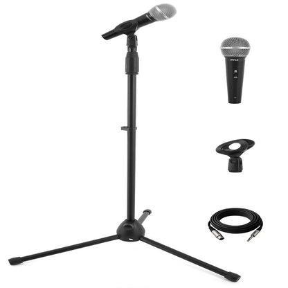 Dynamic Microphone Kit - Clear Sound, Metal Stand, Canvas Bag, 16.4ft Cable