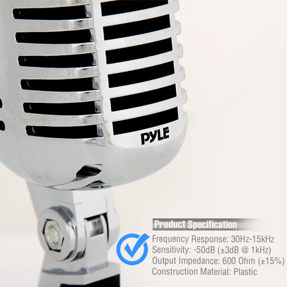 Retro Dynamic Vocal Microphone - High Clarity - Unidirectional - Silver