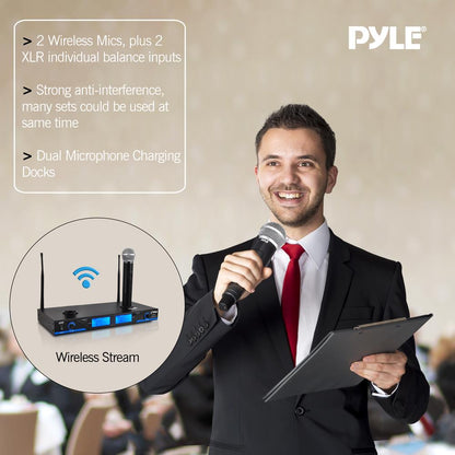 Wireless Microphone System 175' Range Dual Rechargeable Mics LCD Display