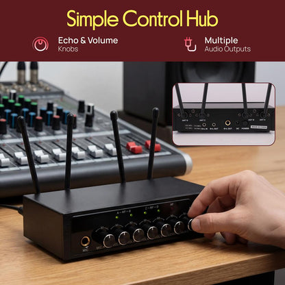 Wireless Microphone System, Crisp Audio, UHF Dual Mics, Rechargeable Receiver