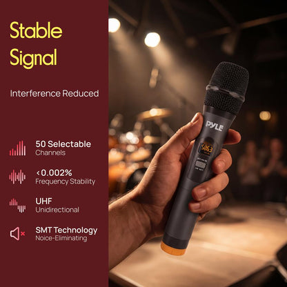 Wireless Microphone System, Crisp Audio, UHF Dual Mics, Rechargeable Receiver