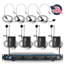 4-Channel VHF Wireless Microphone System Kit with (4) Headsets, (4) Belt-Packs & (4) Lavalier Mics, Rack Mountable