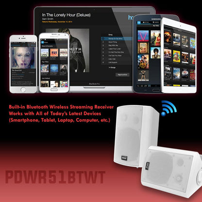 5.25" Bluetooth Speakers, Waterproof, 240W, White, Indoor/Outdoor