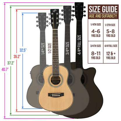 34" Electric Acoustic Guitar, Enhanced Sound, Spruce Plywood, Natural Finish