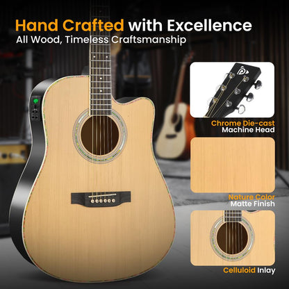 Acoustic Electric Guitar Kit, Full Size, Spruce Wood, 10W Amp, Natural