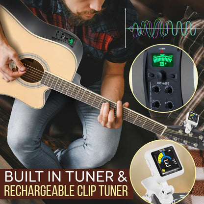 Acoustic Electric Guitar Kit, Full Size, Spruce Wood, 10W Amp, Natural