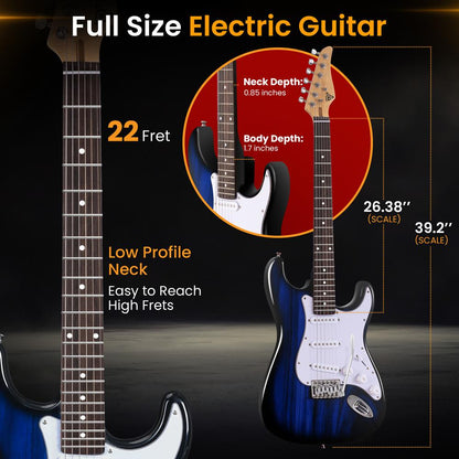 Electric Guitar Kit, Beginner-Friendly, Paulownia Wood, Blue Burst