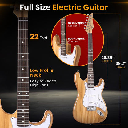 Electric Guitar Kit, Beginner-Friendly, Paulownia Wood, Natural Finish