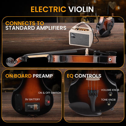 Silent Electric Violin with Accessory Kit, 10W Amplifier, Headphone, Extra Set of String (Sunburst)
