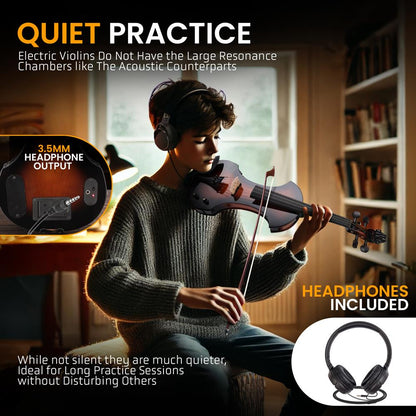 Silent Electric Violin with Accessory Kit, 10W Amplifier, Headphone, Extra Set of String (Sunburst)