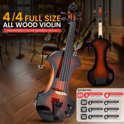 Silent Electric Violin with Accessory Kit, 10W Amplifier, Headphone, Extra Set of String (Sunburst)