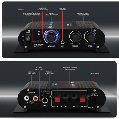 Wireless Bluetooth Mini Amplifier - 90W Power, Compact Design, Blue