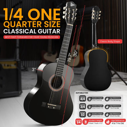 Acoustic Guitar Kit, Perfect for Beginners, 30" Wood, Black Matte - PGACLS30BKMT
