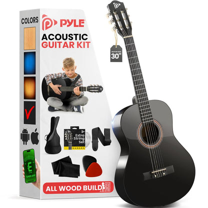 Acoustic Guitar Kit, Perfect for Beginners, 30" Wood, Black Matte - PGACLS30BKMT
