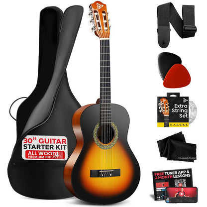Acoustic Guitar Kit, Beginner-Friendly, 30" Sunburst, Nylon Strings