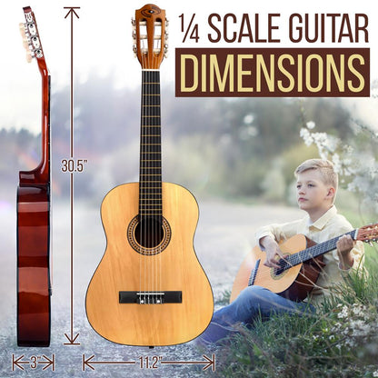 Beginner 6-String Acoustic Guitar Kit, Junior Size, Gloss Finish, Natural