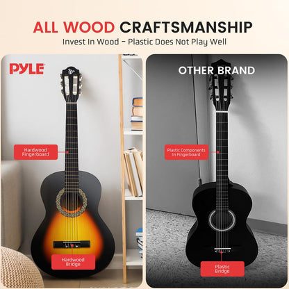 Beginner Acoustic Guitar Kit, Easy Play, Hand-Crafted Wood, Sunburst