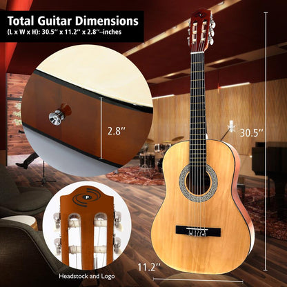 Acoustic Guitar Kit, Beginner 3/4 Size, All Wood, 36" Natural Ash