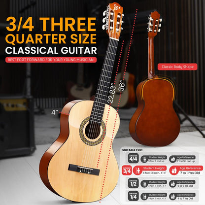 Acoustic Guitar Kit, Beginner 3/4 Size, All Wood, 36" Natural Ash