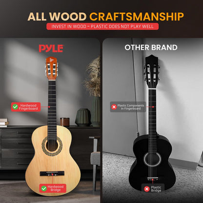 Acoustic Guitar Kit, Beginner 3/4 Size, All Wood, 36" Natural Ash