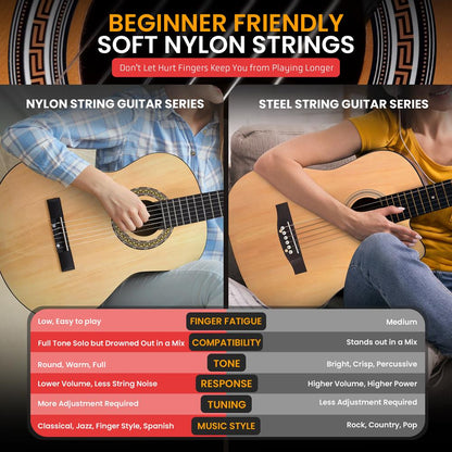 Acoustic Guitar Kit, Beginner 3/4 Size, All Wood, 36" Natural Ash