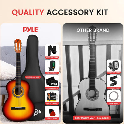 Acoustic Guitar Kit, Beginner-Friendly, 39" Linden Wood, Brown Gloss