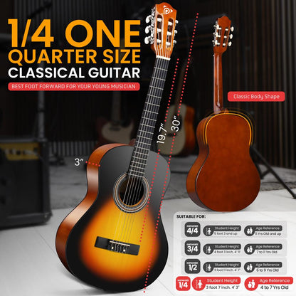 30" Classical Guitar, Warm Sound, Nylon Strings, Sunburst