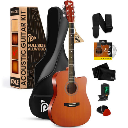 Acoustic Guitar Kit, Easy Play, Cutaway Design, 41" Brown Glossy
