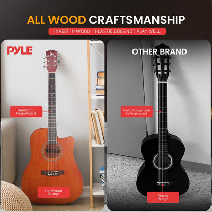 Acoustic Guitar Kit, Easy Play, Cutaway Design, 41" Brown Glossy