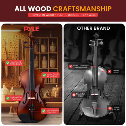 1/4 Size Violin Starter Kit, Ready to Play, Plywood Body, Wood Grain