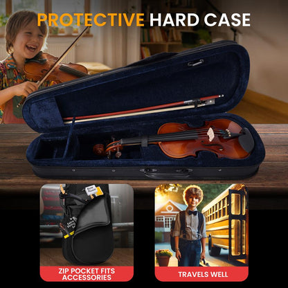 1/4 Size Violin Starter Kit, Ready to Play, Plywood Body, Wood Grain