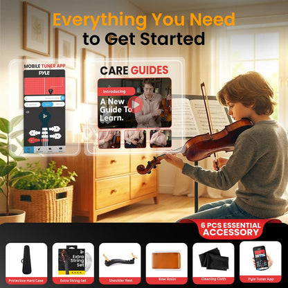 1/2 Size Violin Starter Kit, Ready to Play, Wood Grain, Includes Case & Bow