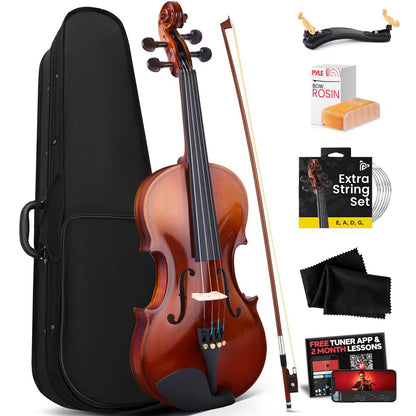 3/4 Size Violin Starter Kit, Ready to Play, Plywood Body, Wood Grain