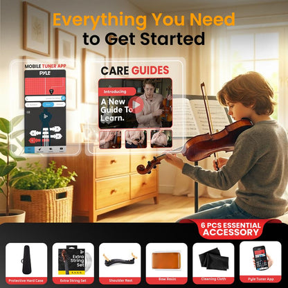 3/4 Size Violin Starter Kit, Ready to Play, Plywood Body, Wood Grain