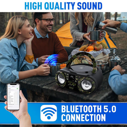 Portable CD Player Boombox, Bluetooth, 50W, Camouflage Design
