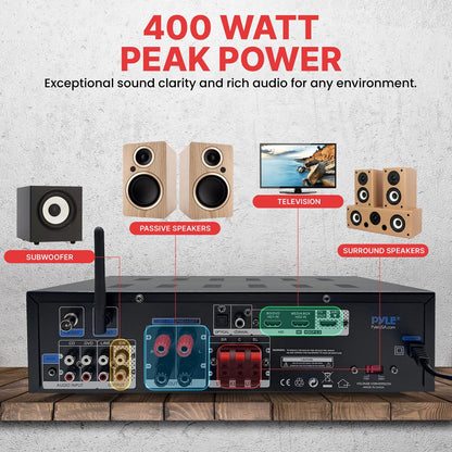 400W Bluetooth Stereo Amplifier - Wireless Streaming, HDMI, LED Display