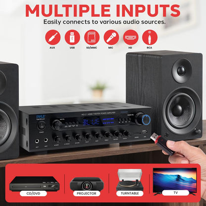 400W Bluetooth Stereo Amplifier - Wireless Streaming, HDMI, LED Display