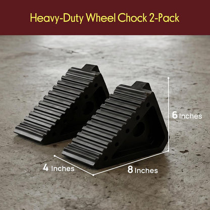 Pyle Solid Rubber Wheel Chock  – 2 Pack, Durable, Anti-Slip, Weather-Resistant For Trailers, Rvs And Trucks (Black)