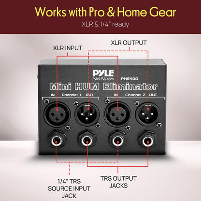 Mini Hum Eliminator Box - Removes Noise - 2-Channel XLR/TRS Inputs