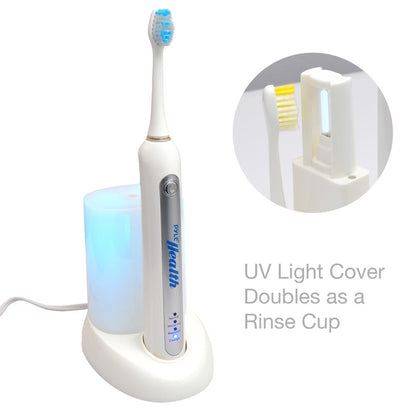 Rechargeable Electric Toothbrush With Automatic Charging Dock Base, Ultraviolet Brush Head Sanitizer And Ultra Quiet Operation (White)