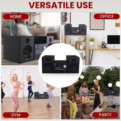 Stereo System Powerful Sound Bluetooth Wooden Speakers
